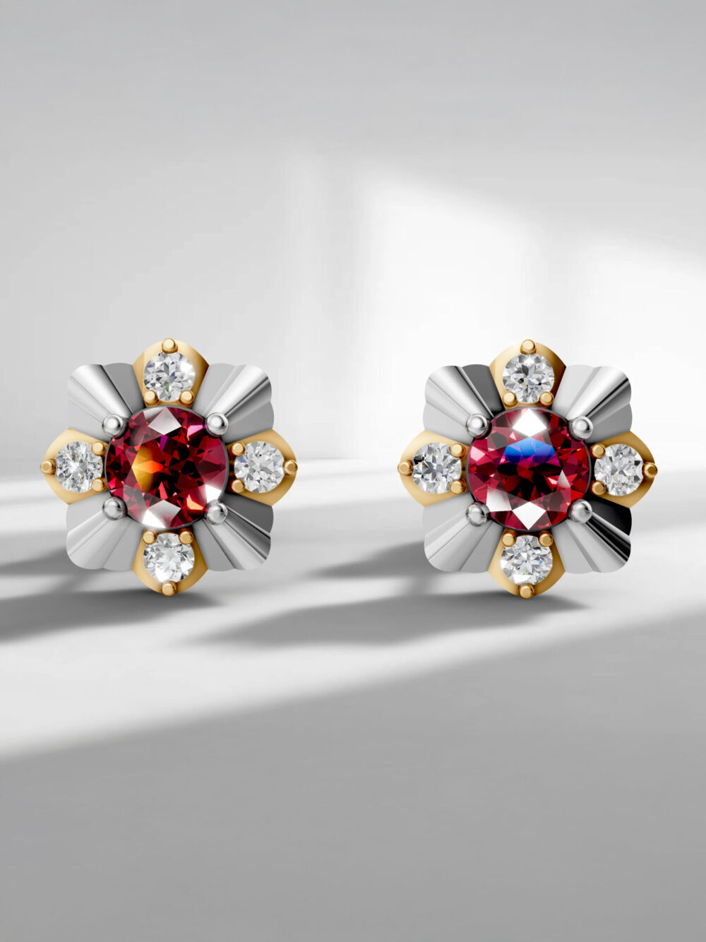 Royal bloom ruby studs - gold & white gold plated
