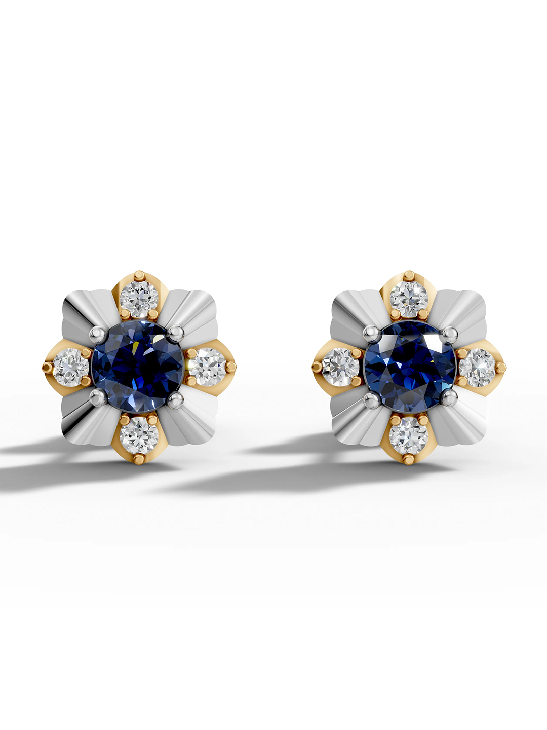 Royal bloom sapphire studs - gold & white gold plated