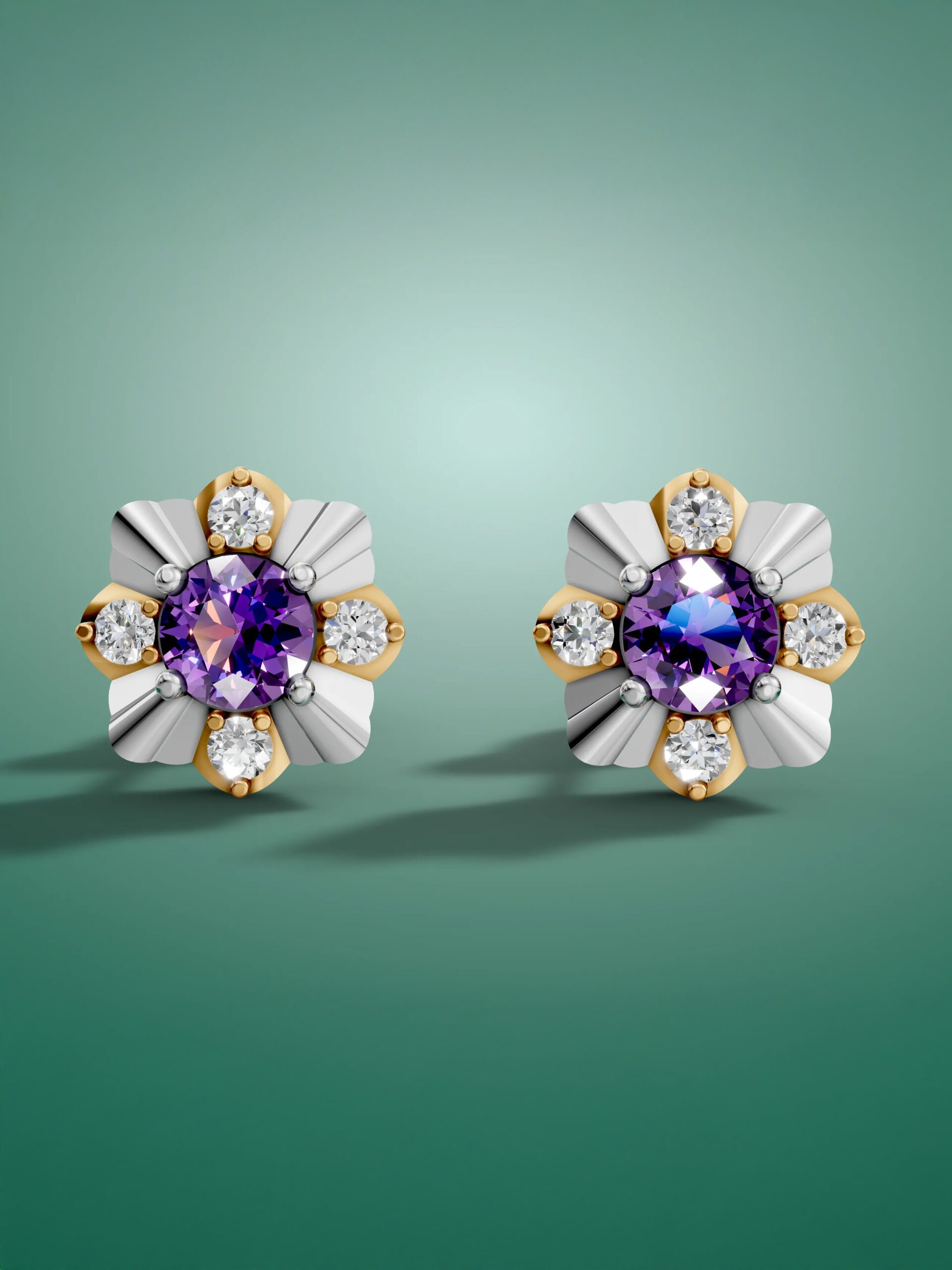 Amethyst flower stud earrings