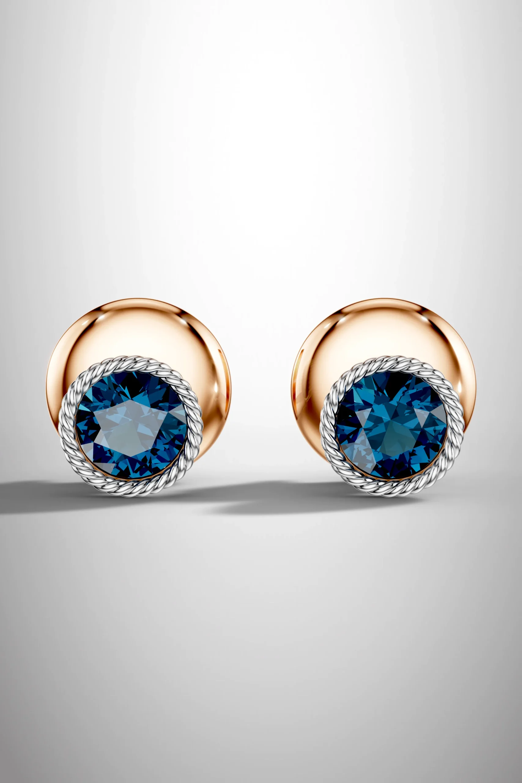 Rose elegance rope london blue topaz halo earrings