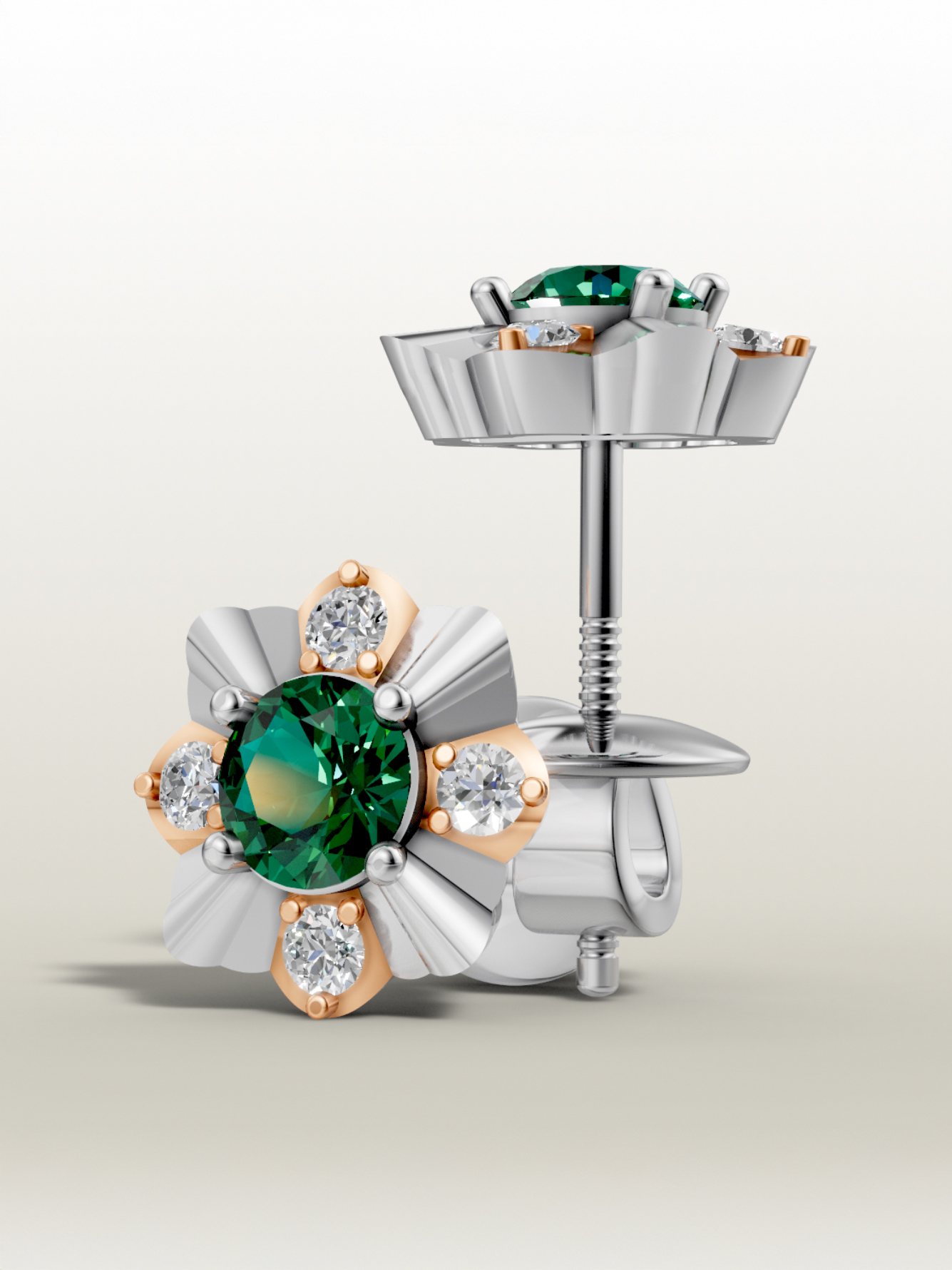 Rose elegance emerald studs - rose gold & white gold plated