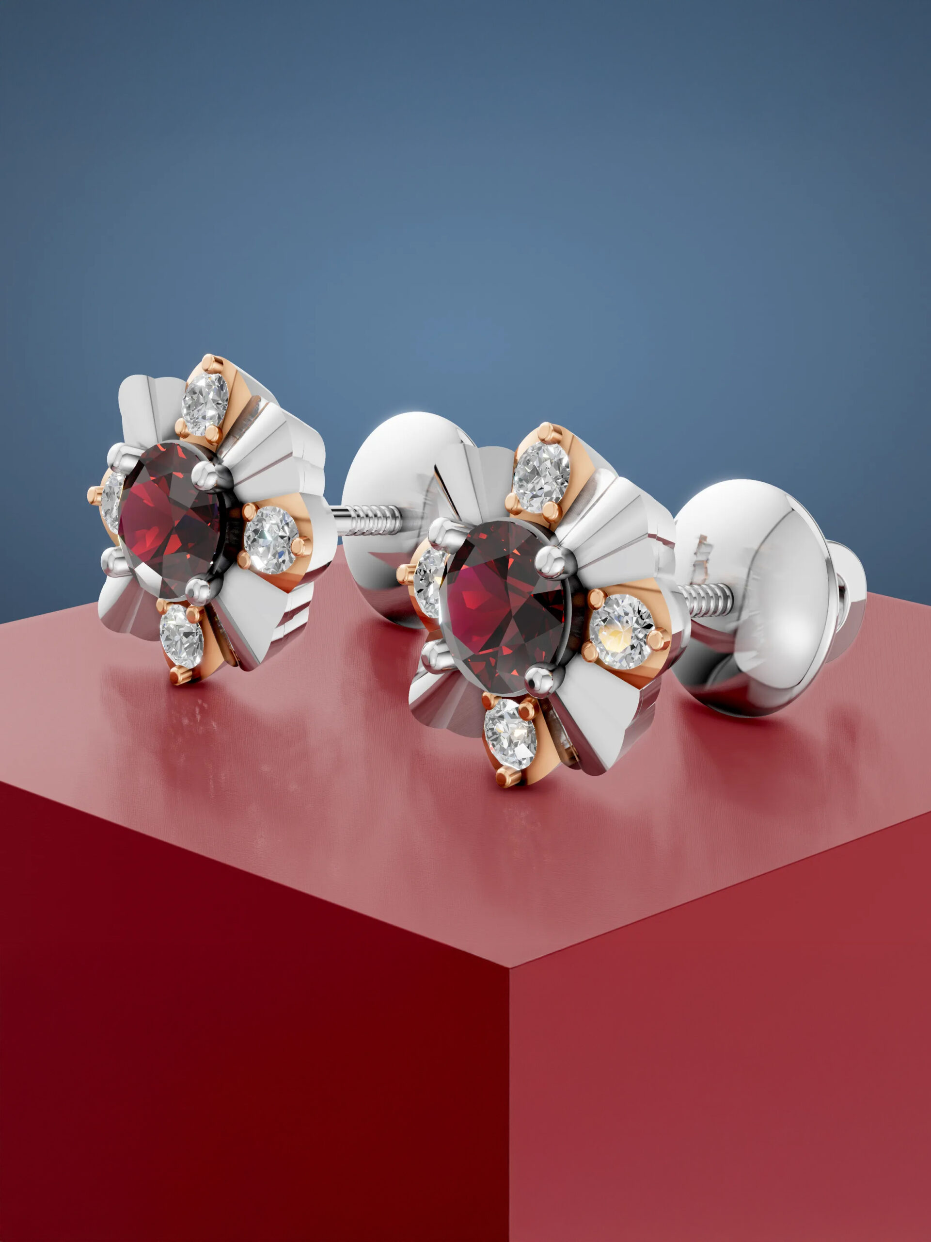Rose elegance garnet studs