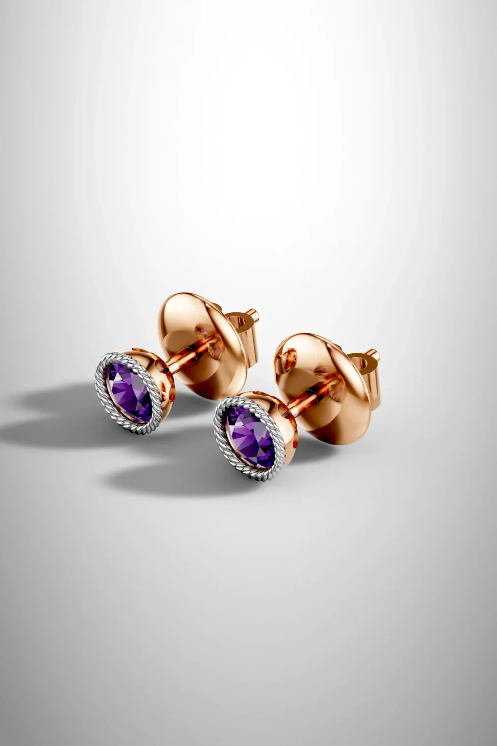 Rose elegance rope amethyst halo earrings - rose gold & white gold plated