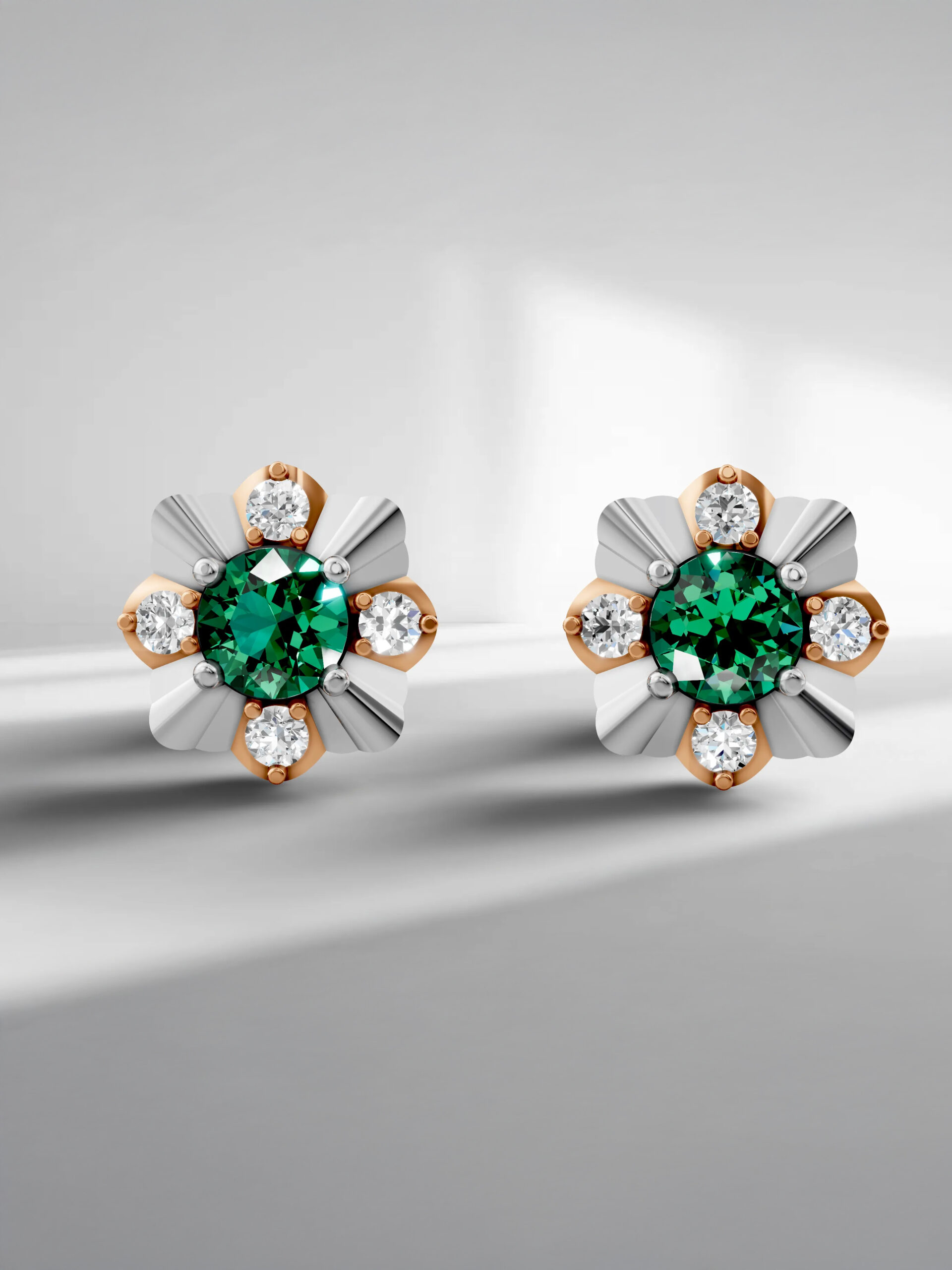 Rose elegance emerald studs - rose gold & white gold plated
