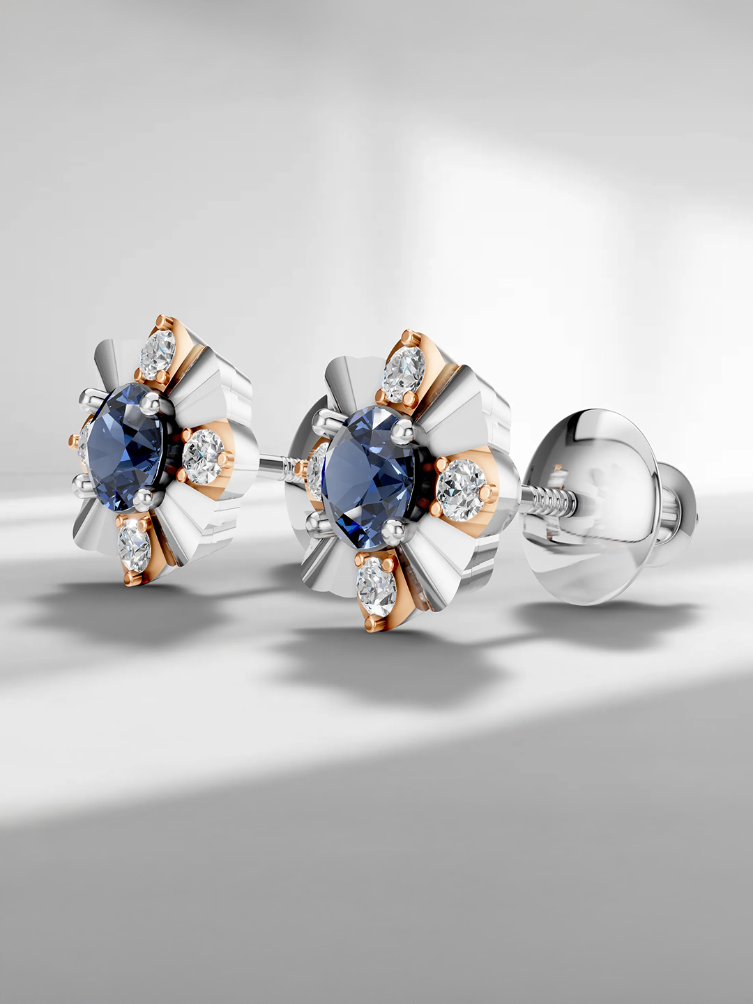 Rose elegance sapphire studs - rose gold & white gold plated