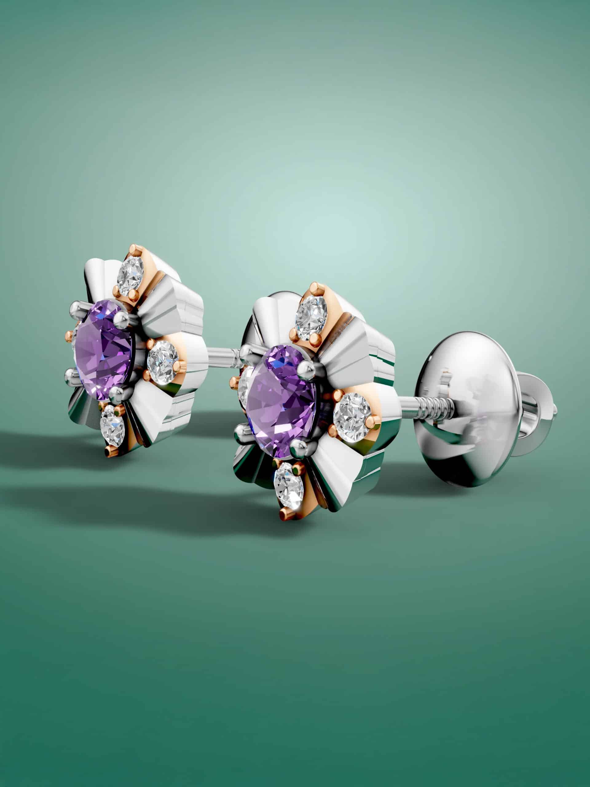 Rose elegance amethyst studs - rose gold & white gold plated