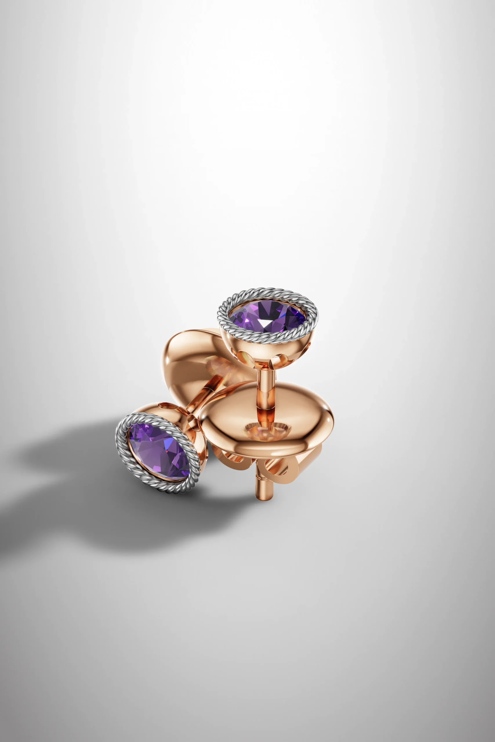Rose elegance rope amethyst halo earrings - rose gold & white gold plated