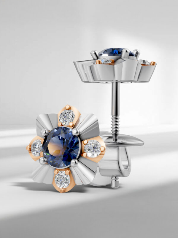 Rose Elegance Sapphire Studs - Rose Gold & White Gold Plated