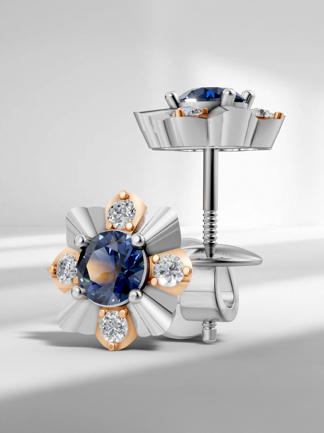 Rose elegance sapphire studs - rose gold & white gold plated