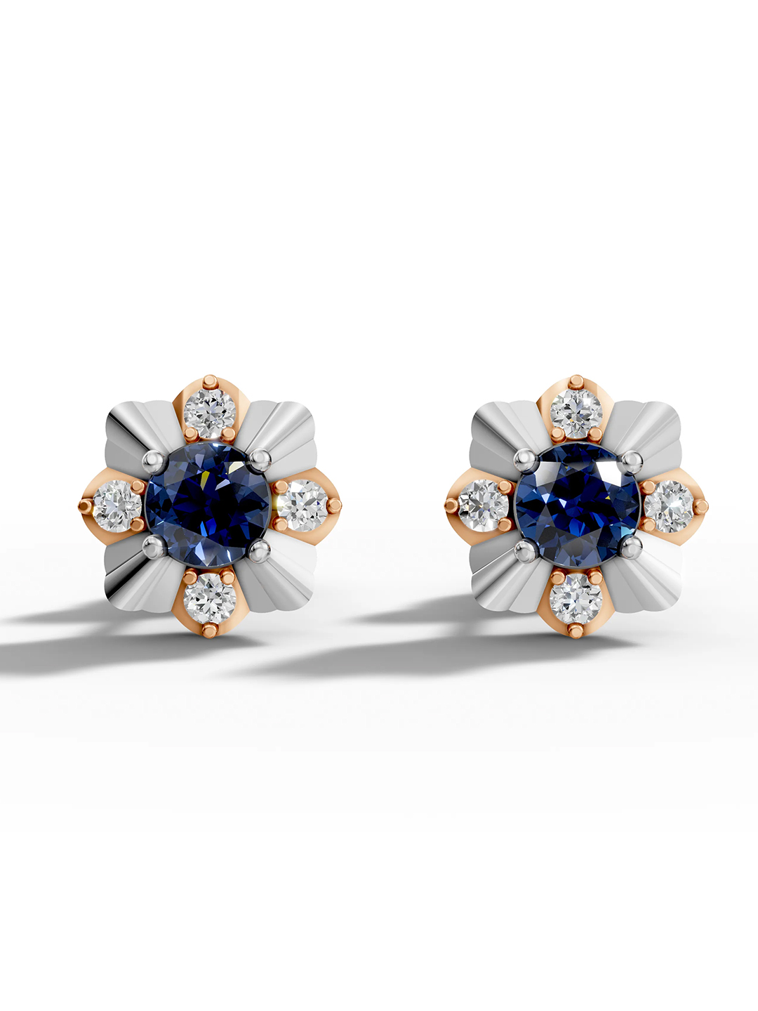 Rose elegance sapphire studs - rose gold & white gold plated