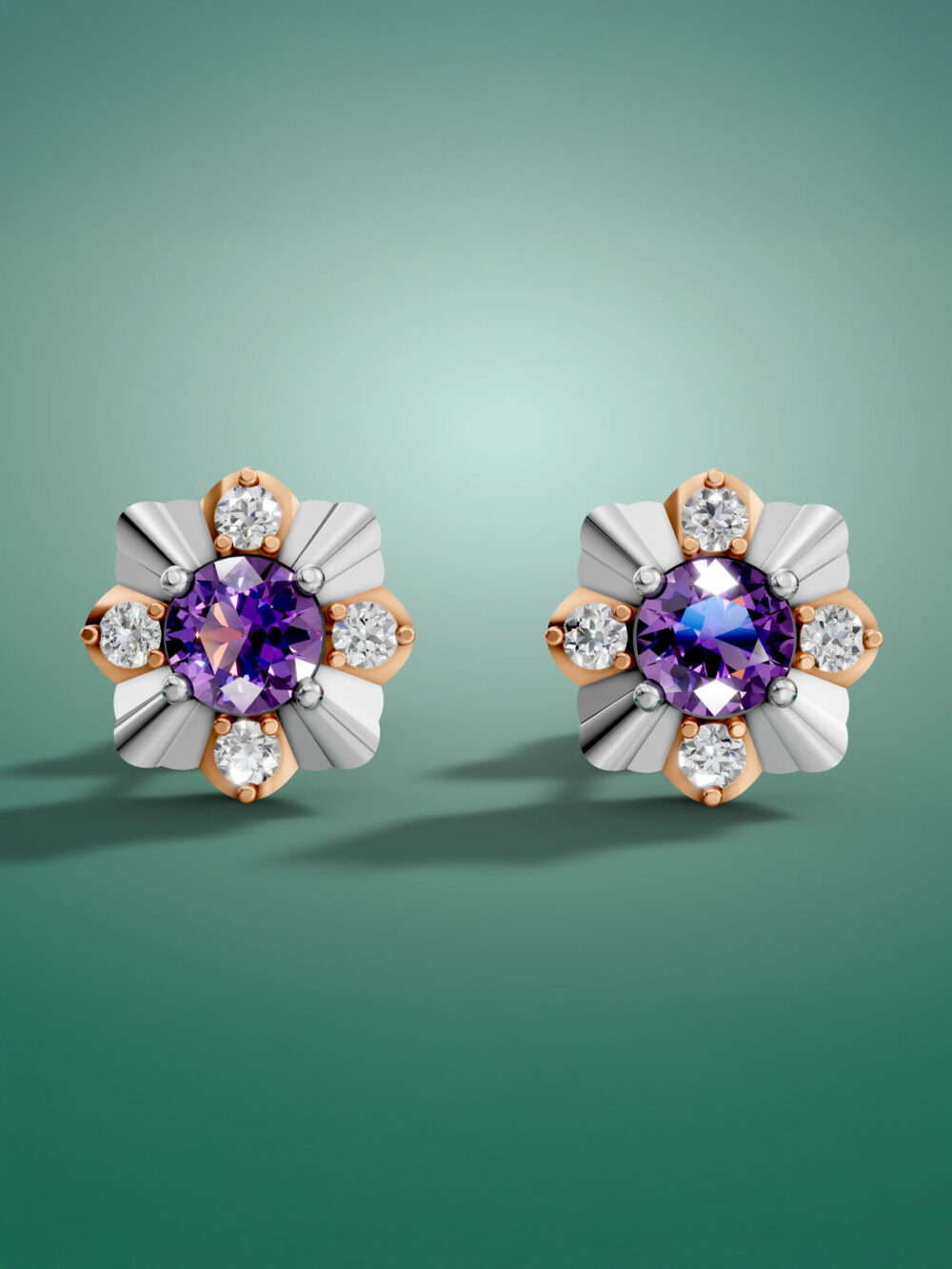 Rose elegance amethyst studs - rose gold & white gold plated