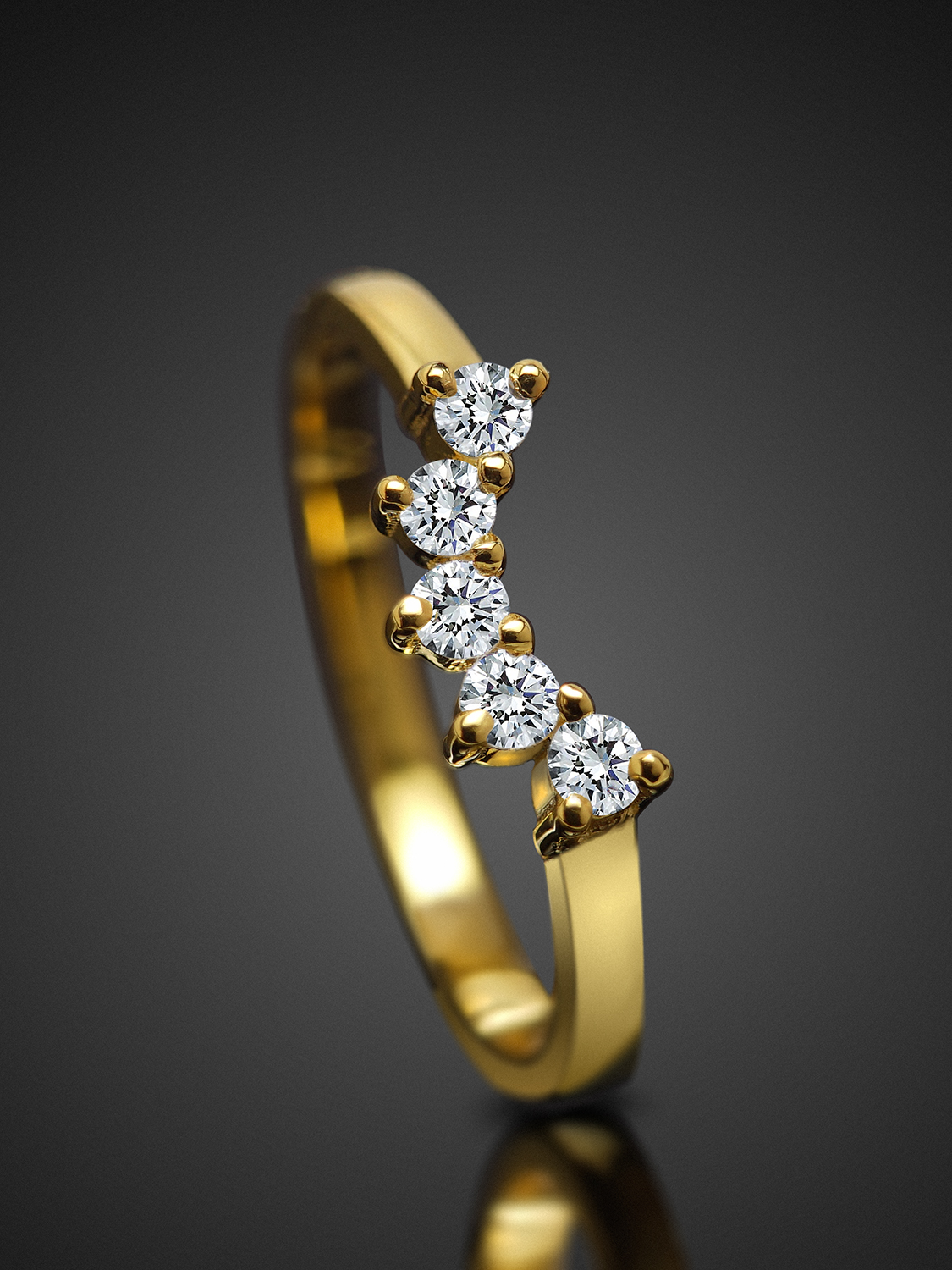 Five Stone Moissanite Curved Ring Five Stone Moissanite Curved Ring in Yellow Gold Plated 925 Sterling Silver