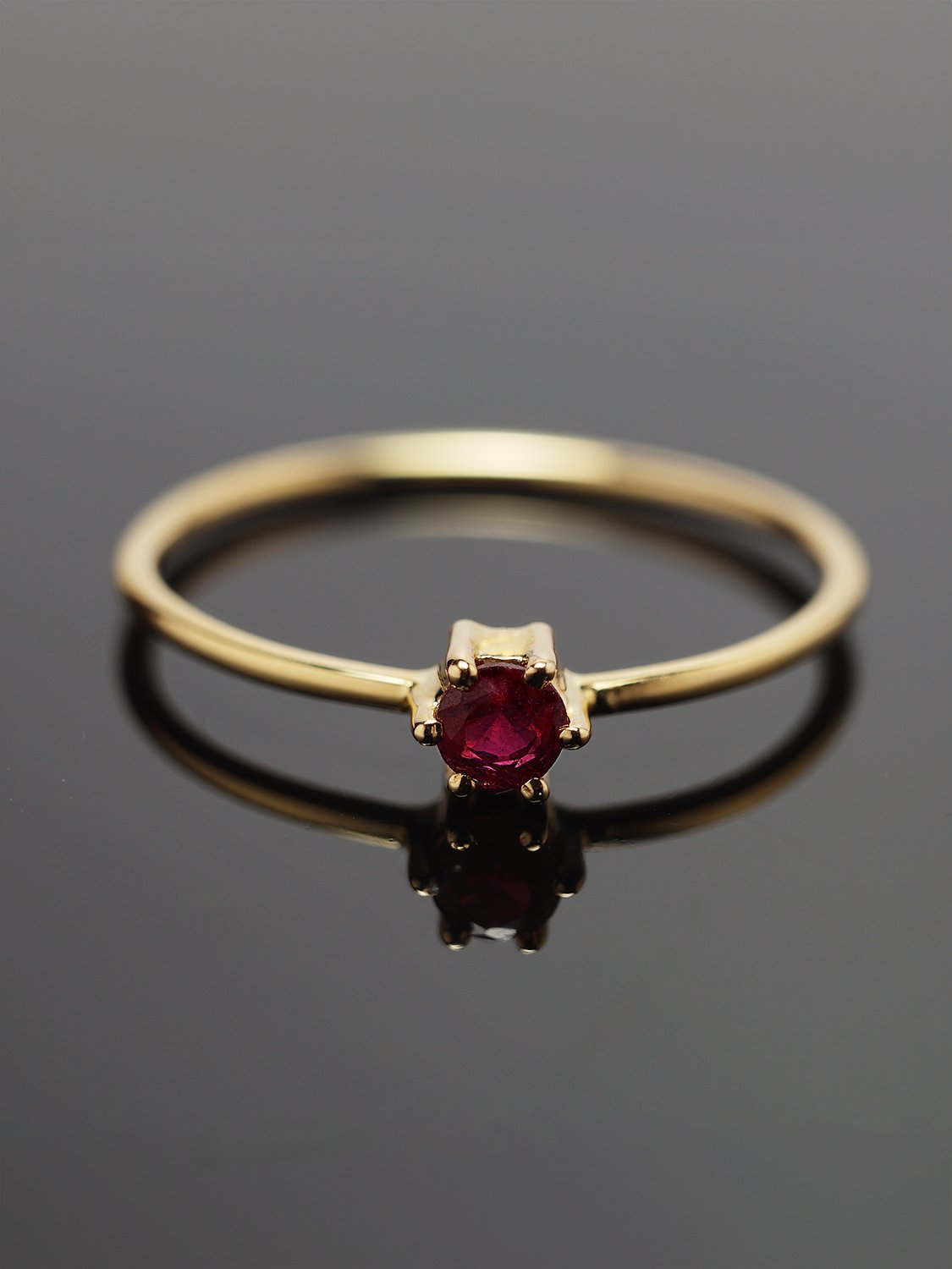 Ruby Solitaire Ring in 925 Sterling Silver with Yellow Gold Plating Front View