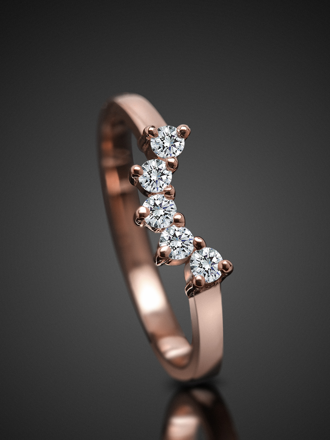 Five Stone Moissanite Curved Ring Five Stone Moissanite Curved Ring in Rose Gold Plated 925 Sterling Silver