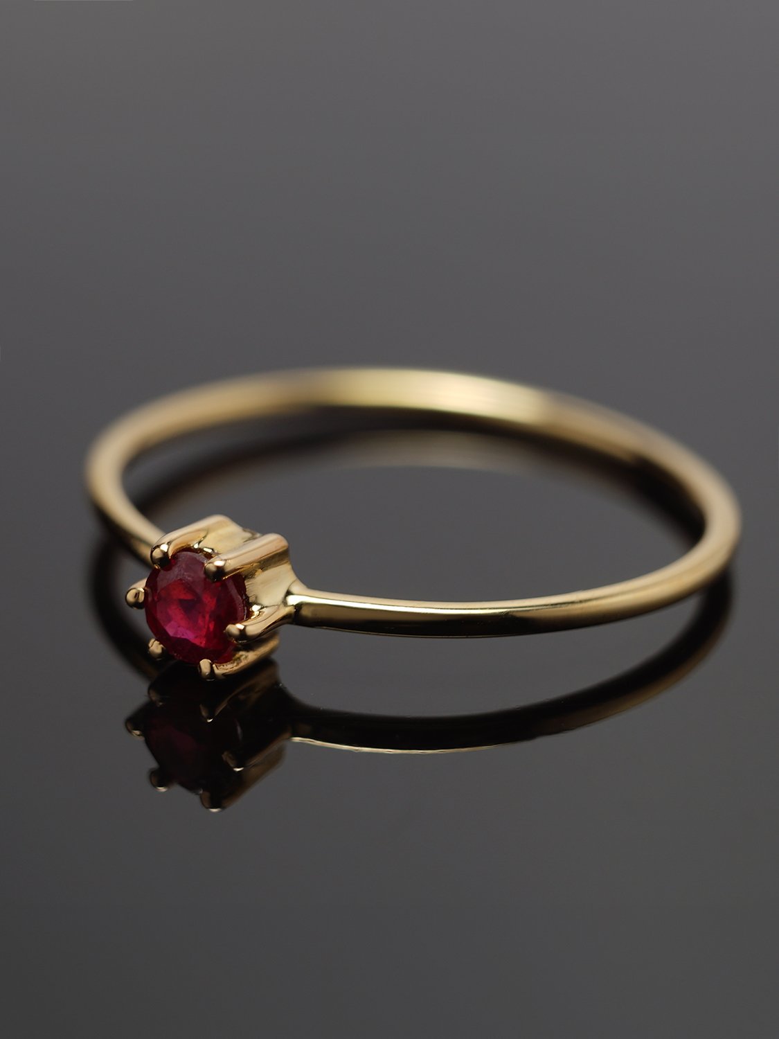 Side View of Ruby Solitaire Ring in Yellow Gold Plated Sterling Silver