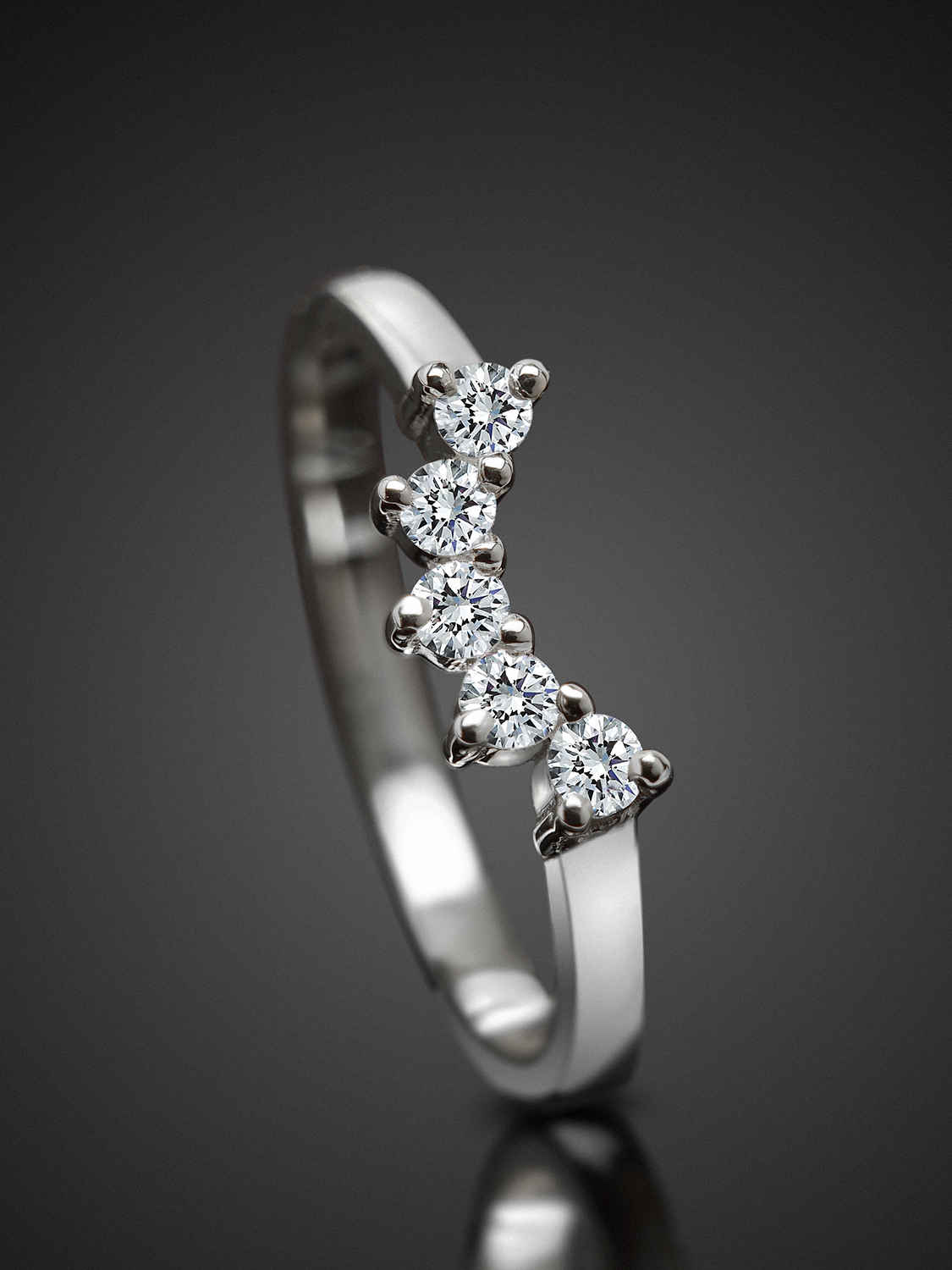 Five Stone Moissanite Curved Ring Five Stone Moissanite Curved Ring in White Gold Plated Sterling Silver