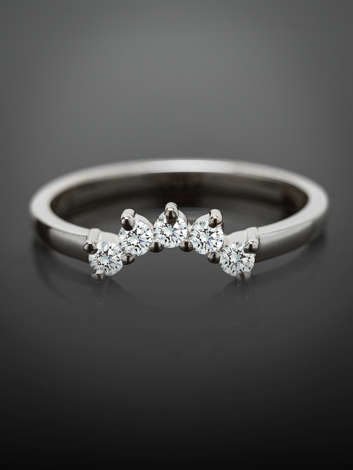 Five Stone Moissanite Curved Ring Front view of Five Stone Moissanite Curved Wedding Band Ring