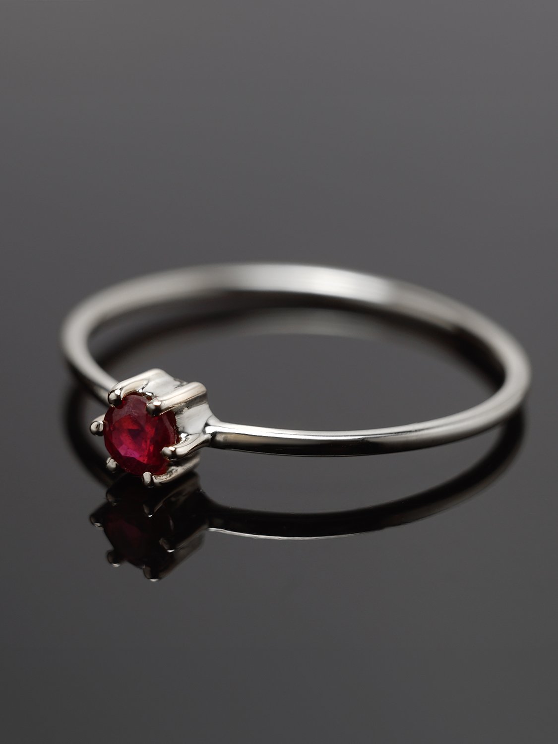 Ruby Solitaire Ring in 925 Sterling Silver with White Gold Plating