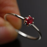 Close-up of 4mm Ruby Solitaire Ring in Sterling Silver
