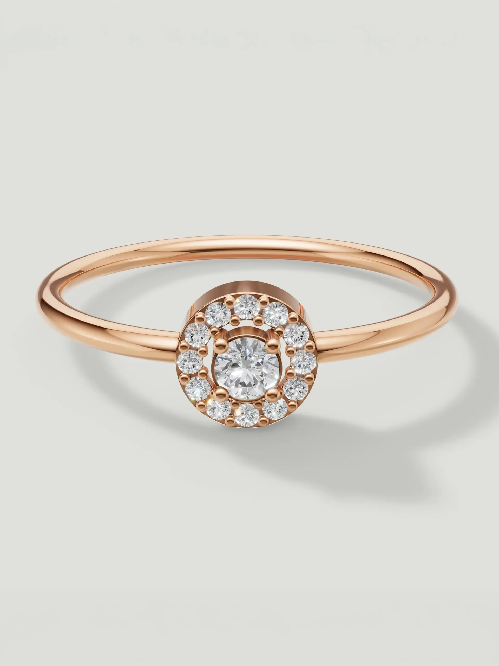 Top view of the Round Halo Moissanite Ring in Rose Gold Plated 925 Sterling Silver.