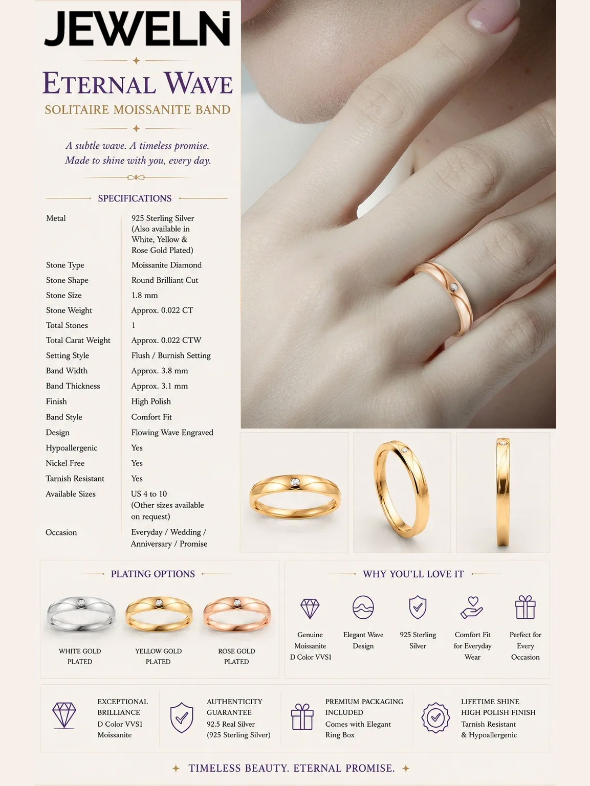 Moissanite Band Ring Eternal Wave Ring Specifications